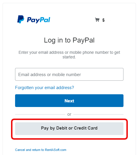 An example PayPal payment screen